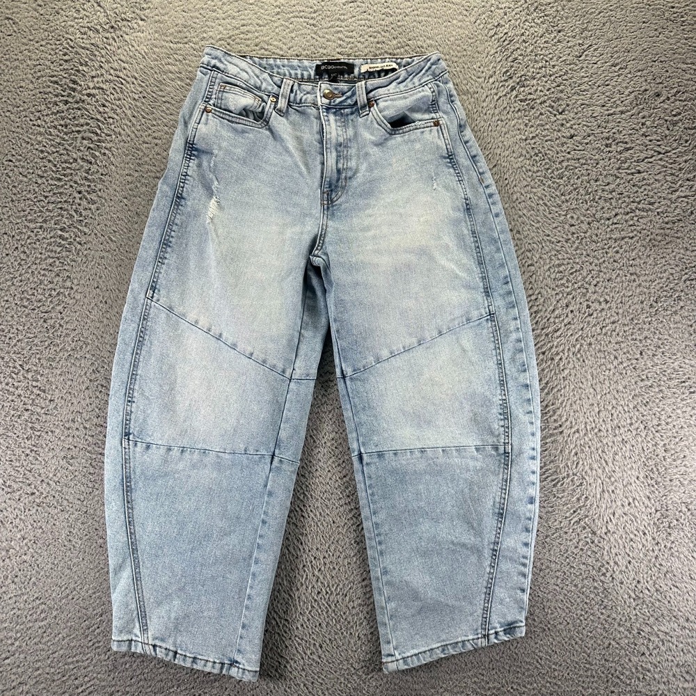 BCBGeneration Jeans Womens 5 Blue Cotton Denim Barrel Leg Workwear Faded Stretch